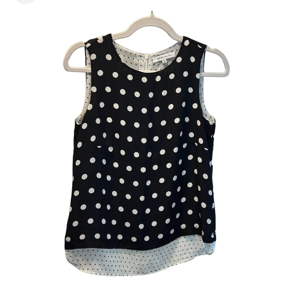 Rose & Olive size medium Black and White Polka Dot top
